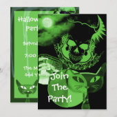 Groene Scary Halloween Party-uitnodigingen Kaart (Voorkant / Achterkant)