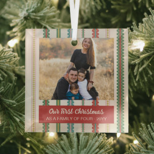 Groene Schaal Strepen Foto Ons Eerste Kerstfeest Glas Ornament