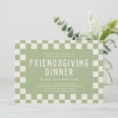 Groene schaatser Checkerboard Friendsgiving Diner Kaart (Staand voorkant)