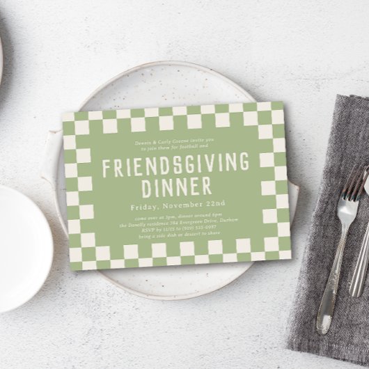 Groene schaatser Checkerboard Friendsgiving Diner Kaart