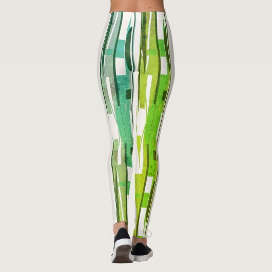 Groene schaduwen op gebroken witte MCM-gepatterde  Leggings (Achterkant)