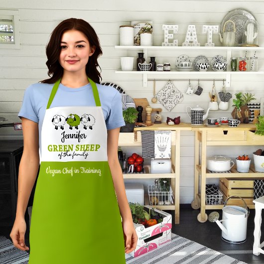 Groene schapen van de familie (met naam) schort