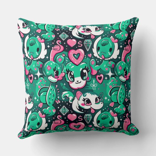 Groene schattige cartoon fancy tekens, draken, vla kussen (Achterkant)