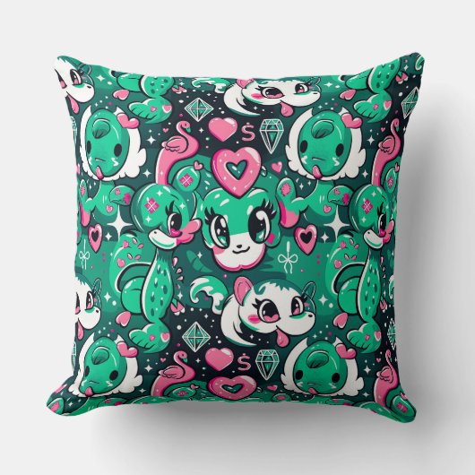 Groene schattige cartoon fancy tekens, draken, vla kussen (Voorkant)