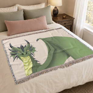 Groene Schattige Draak Portret Perzik Fantasie Deken