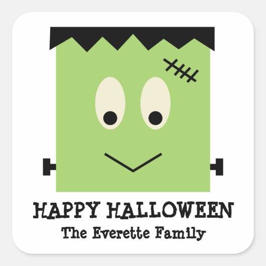 Groene schattige Frankenstein blij met halloween Vierkante Sticker (Voorkant)