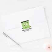 Groene schattige Frankenstein blij met halloween Vierkante Sticker (Envelop)