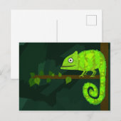 Groene schattige kameleon aankondigingskaart (Voorkant / Achterkant)