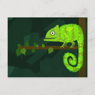 Groene schattige kameleon aankondigingskaart