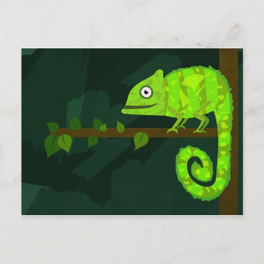 Groene schattige kameleon aankondigingskaart (Voorkant)