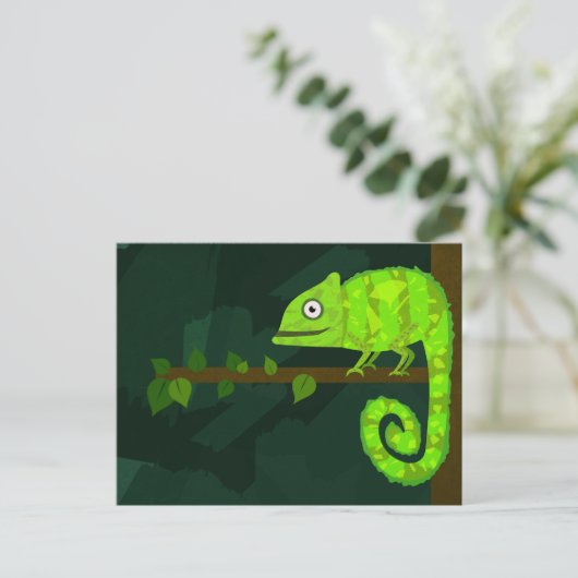 Groene schattige kameleon briefkaart (Staand voorkant)