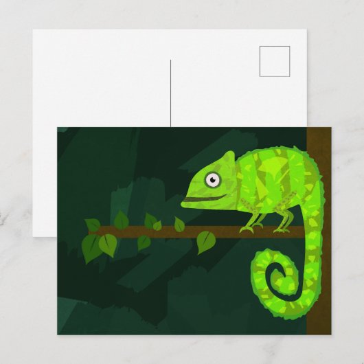 Groene schattige kameleon briefkaart (Voorkant / Achterkant)