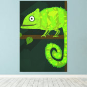 Groene schattige kameleon canvas afdruk (Insitu (Houten vloer))
