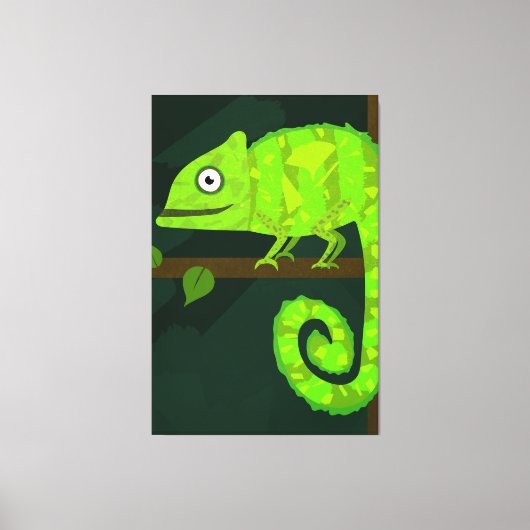 Groene schattige kameleon canvas afdruk (Voorkant)