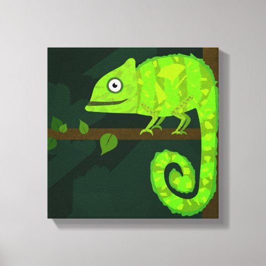 Groene schattige kameleon canvas afdruk (Voorkant)