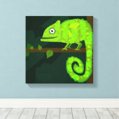 Groene schattige kameleon canvas afdruk (Insitu (Houten vloer))