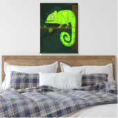 Groene schattige kameleon canvas afdruk (Insitu (Slaapkamer))