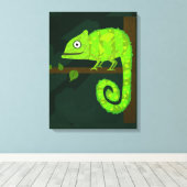 Groene schattige kameleon canvas afdruk (Insitu (Houten vloer))