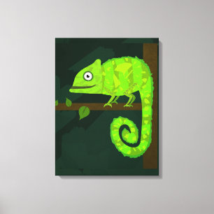Groene schattige kameleon canvas afdruk