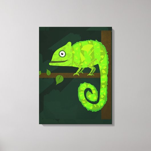 Groene schattige kameleon canvas afdruk (Voorkant)