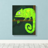 Groene schattige kameleon canvas afdruk (Insitu (Houten vloer))