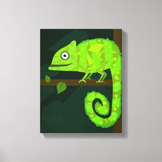 Groene schattige kameleon canvas afdruk (Voorkant)