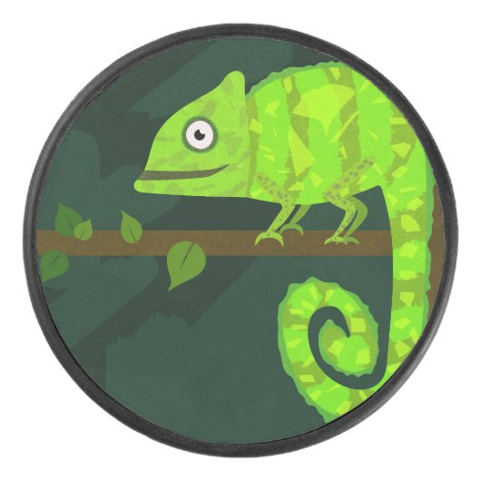 Groene schattige kameleon hockey puck (Voorkant)