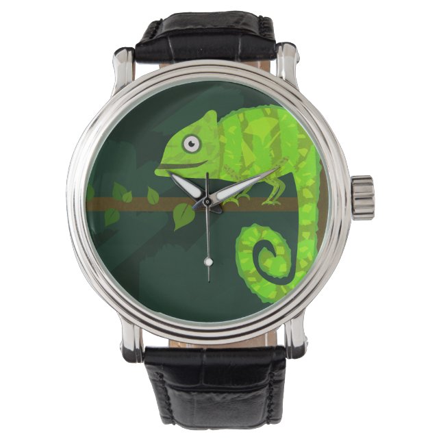 Groene schattige kameleon horloge (Voorkant)