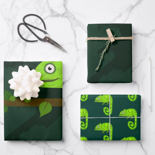 Groene schattige kameleon inpakpapier vel (Voorkant)