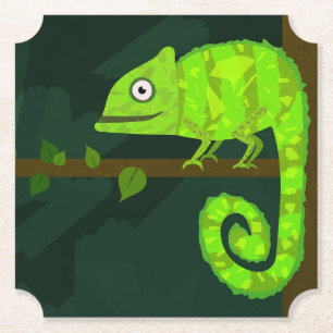 Groene schattige kameleon kartonnen onderzetters