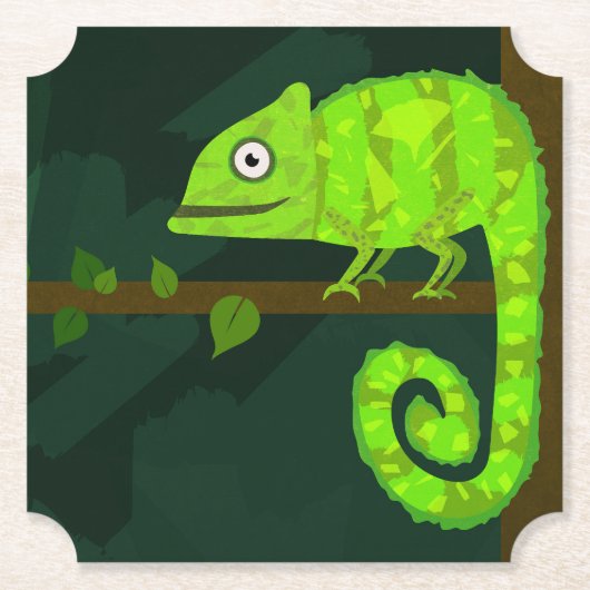 Groene schattige kameleon kartonnen onderzetters (Voorkant)