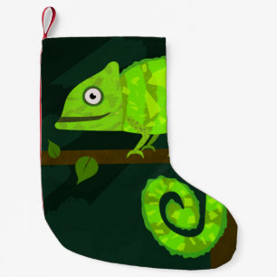 Groene schattige kameleon kleine kerstsok