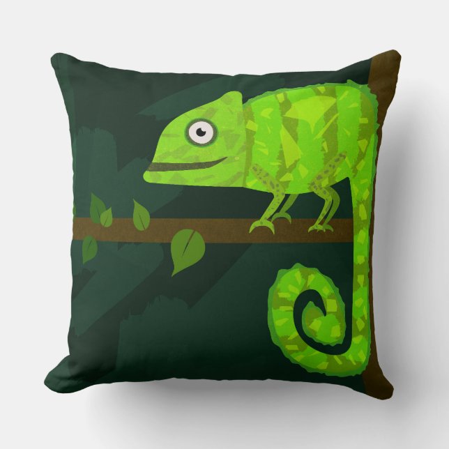 Groene schattige kameleon kussen (Voorkant)