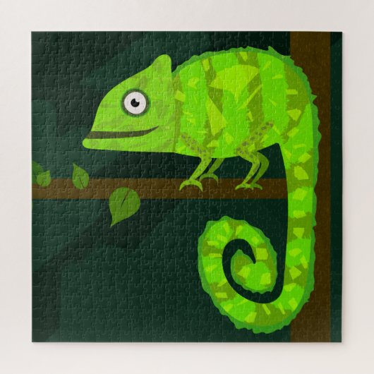 Groene schattige kameleon legpuzzel (Verticaal)
