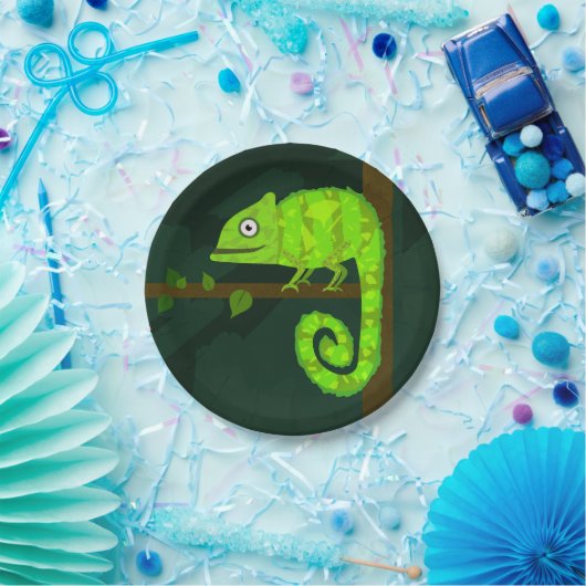 Groene schattige kameleon papieren bordje (Feest)