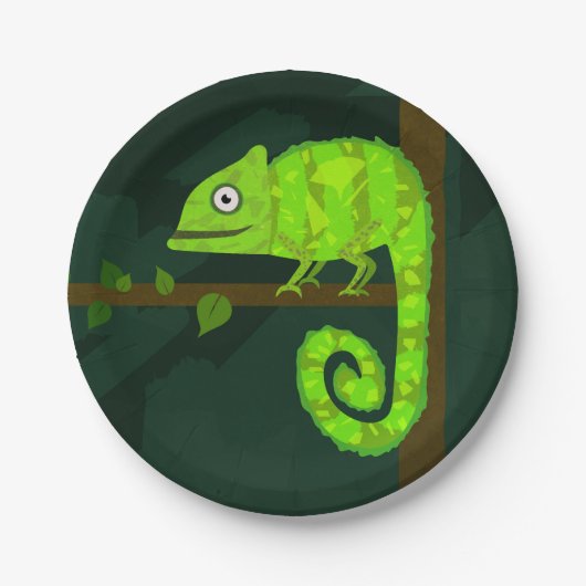 Groene schattige kameleon papieren bordje (Voorkant)
