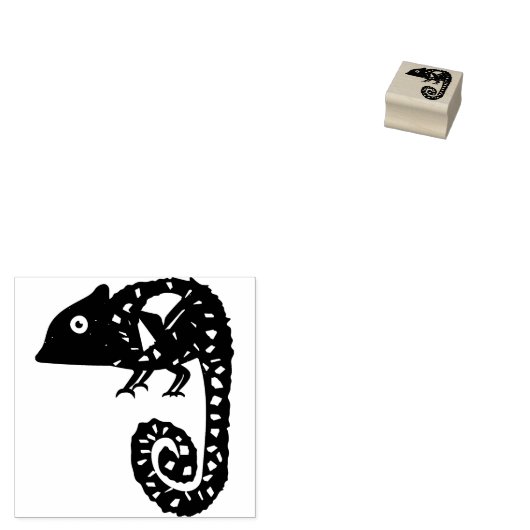 Groene schattige kameleon rubberstempel (Gestempeld)