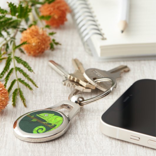 Groene schattige kameleon sleutelhanger (Zijkant)