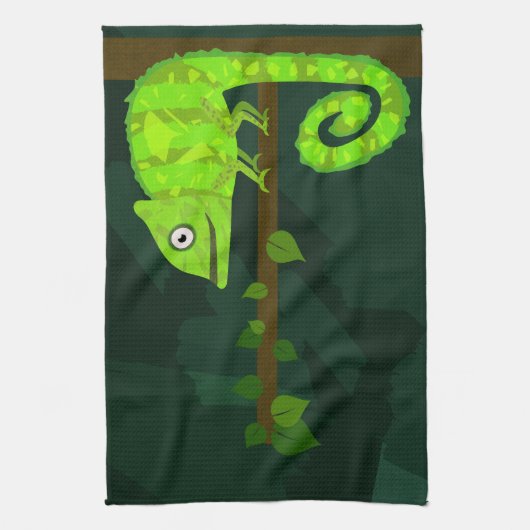 Groene schattige kameleon theedoek (Verticaal)
