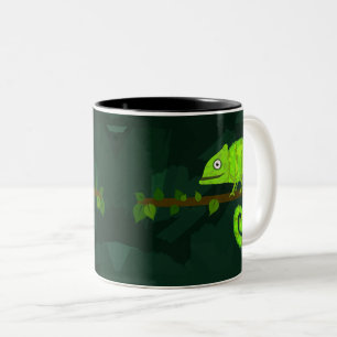 Groene schattige kameleon tweekleurige koffiemok