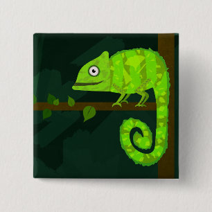 Groene schattige kameleon vierkante button 5,1 cm