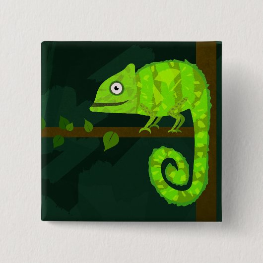 Groene schattige kameleon vierkante button 5,1 cm (Voorkant)