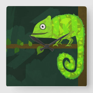 Groene schattige kameleon vierkante klok