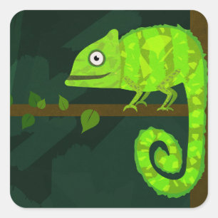Groene schattige kameleon vierkante sticker
