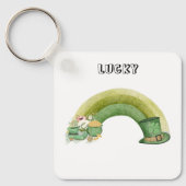 Groene schattige regenboogfeestdag sleutelhanger (Voorkant)