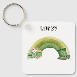 Groene schattige regenboogfeestdag sleutelhanger
