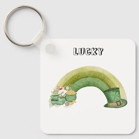 Groene schattige regenboogfeestdag sleutelhanger (Voorkant)