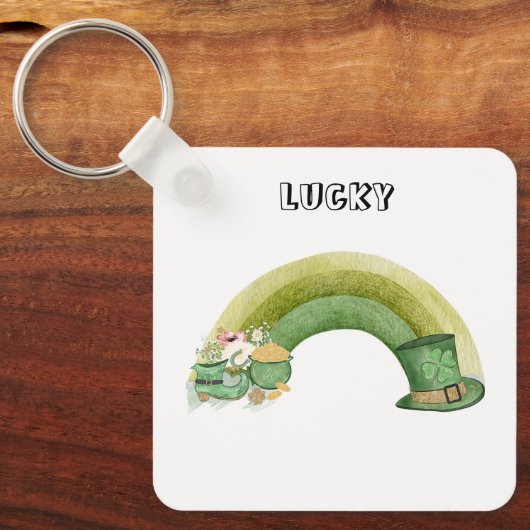 Groene schattige regenboogfeestdag sleutelhanger (Voorkant)