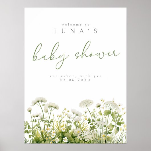 Groene Schattigee Baby in Bloom Wildflower Welkom  Poster (Voorkant)