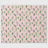 Groene Schattigee Cactus Patroon op Roze Cadeaupapier (Vlak)